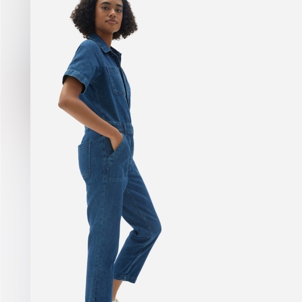 Everlane short sleeve denim coveralls / jumpsuit organic 100% cotton size 2
